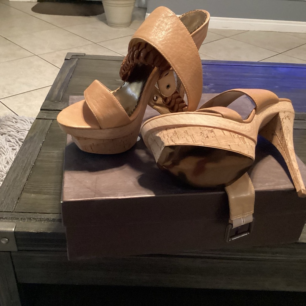 Bebe Brand new in box, size 10 bridge with cork sole.